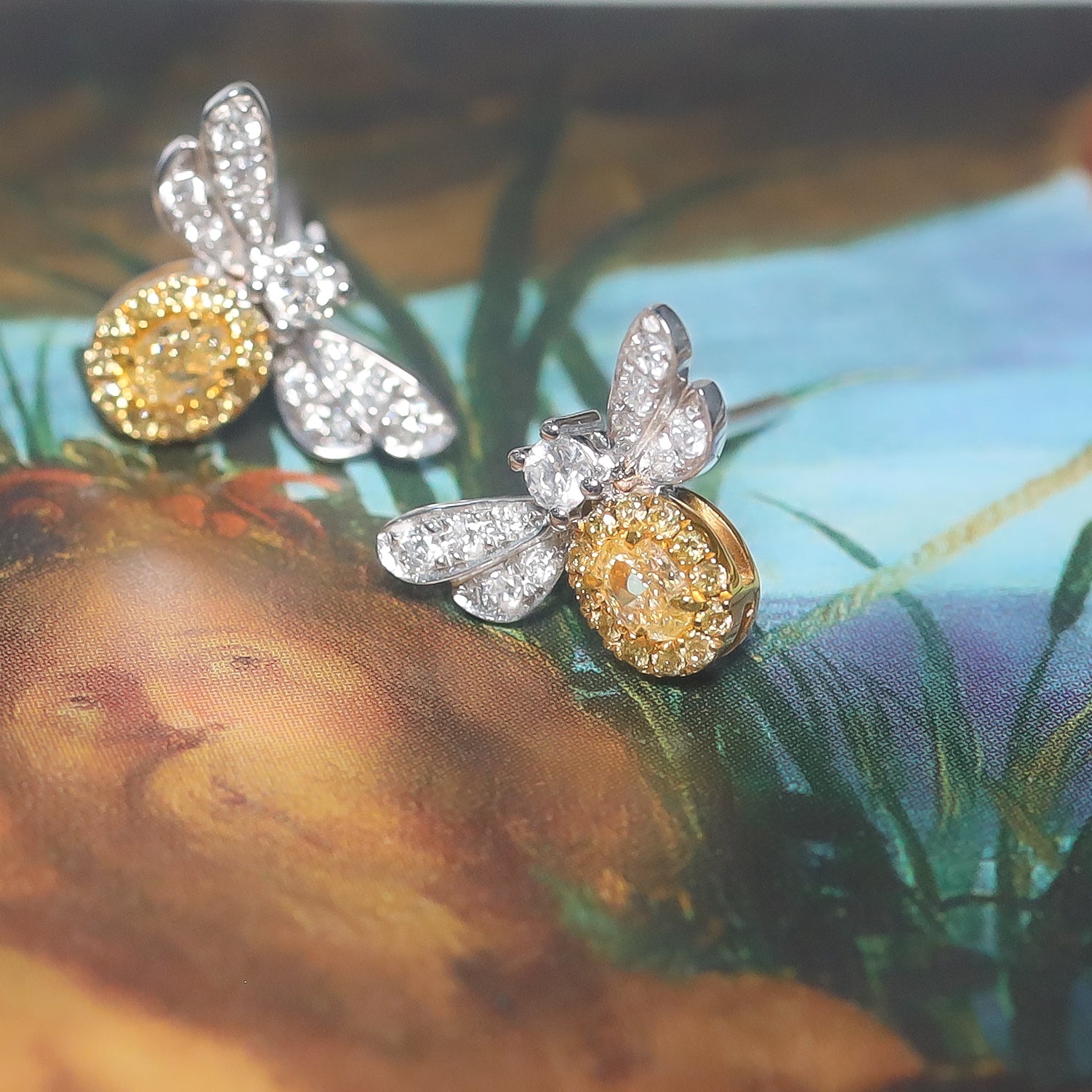 Yellow Diamond Bee Earrings