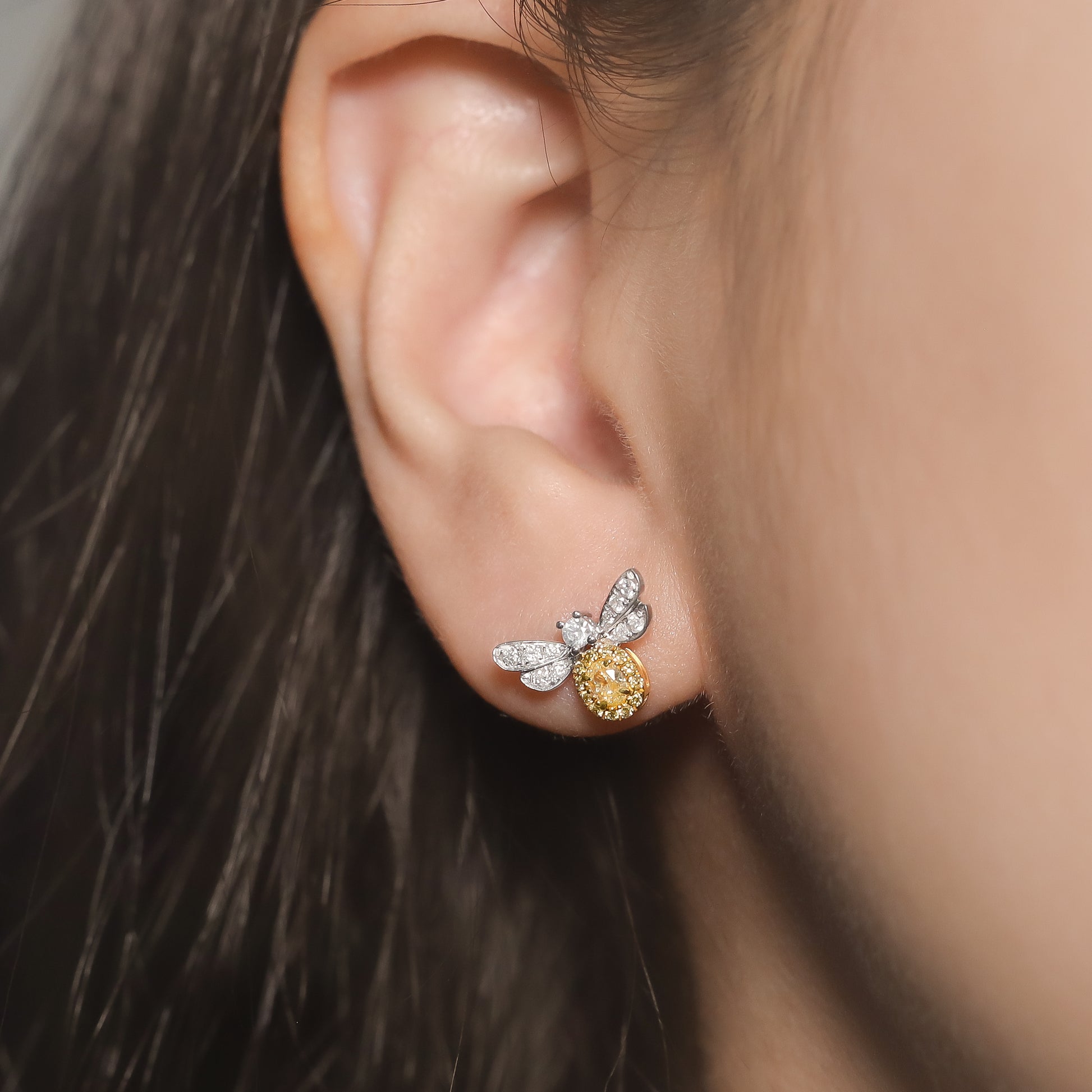 Yellow Diamond Bee Earrings