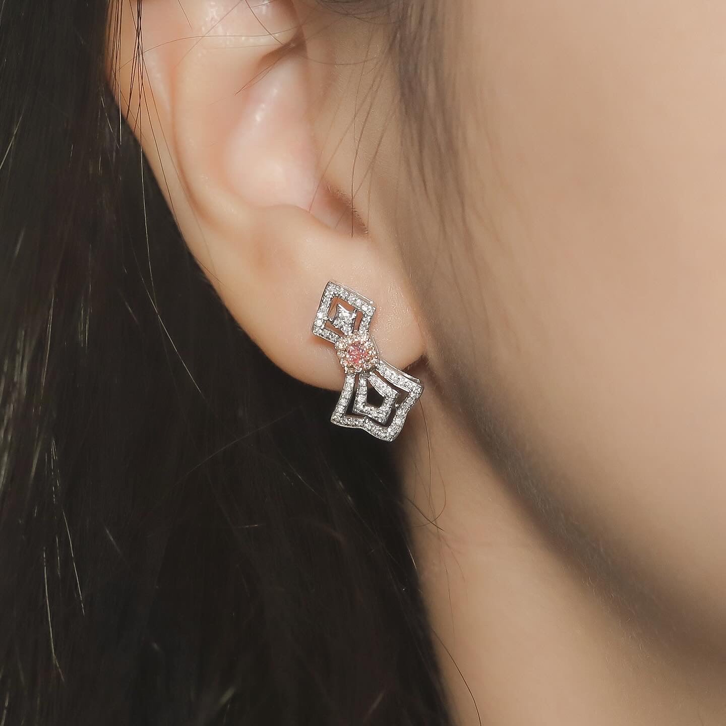 Pink Diamond Polygon Earrings