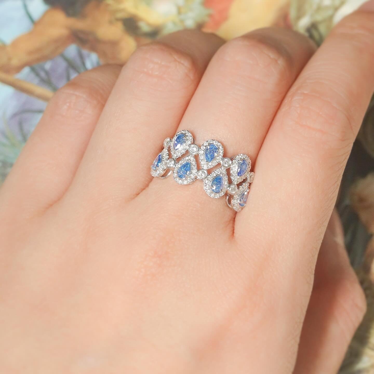 Blue Diamond Raindrops Ring