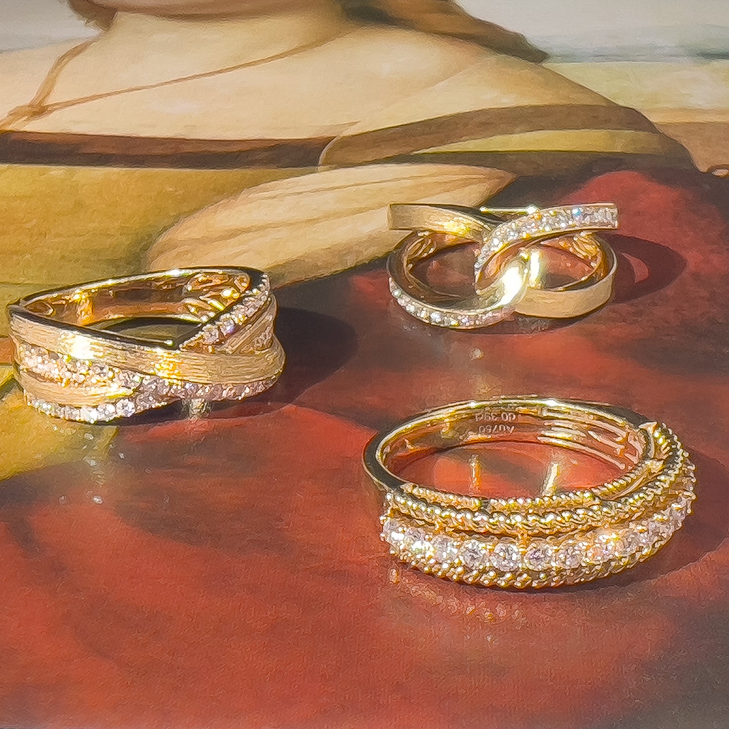 Brushed Gold Diamond Rings