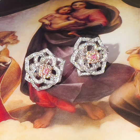 Flowery Pink Diamond Earrings