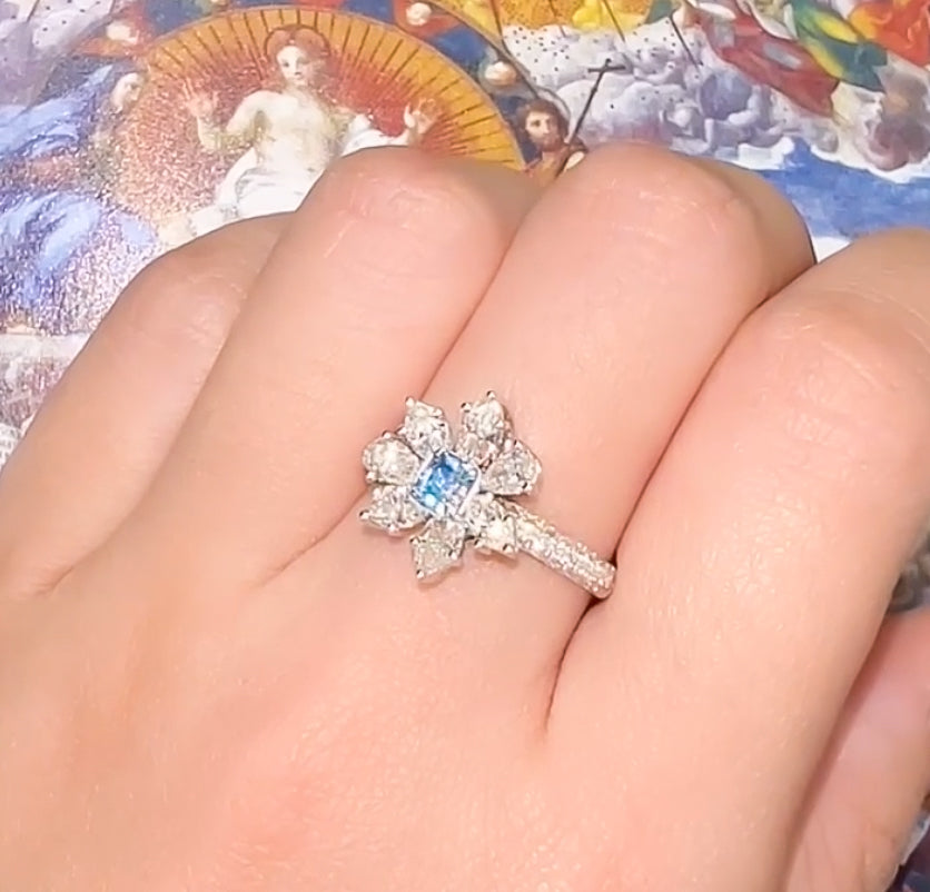 Blue Diamond Flowery Ring